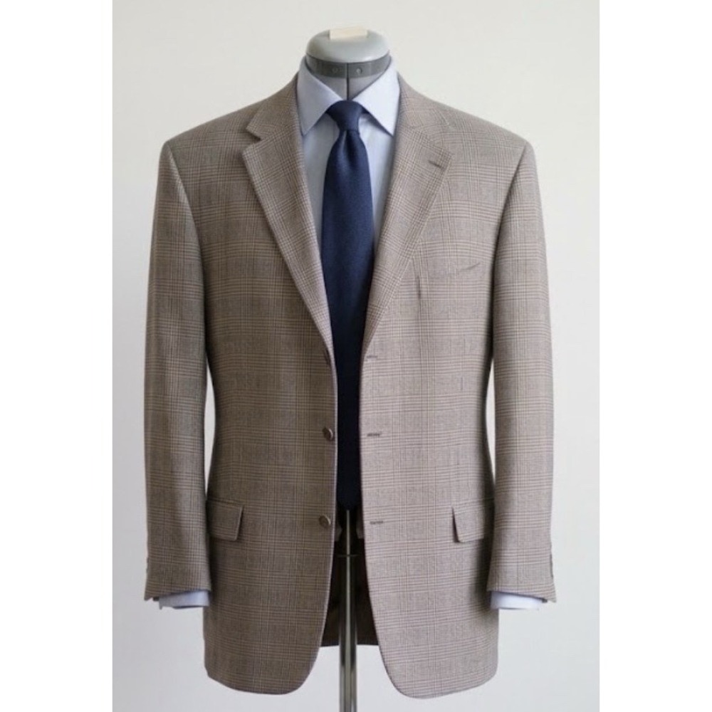 Prontomoda Plaid Sports Coat Blazer Silk Cashmere Wool Size 48 Long